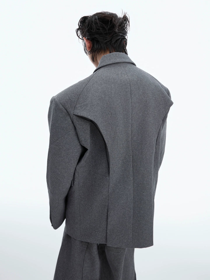 Asymmetrical Collar Blazer with Textured Fabric ¨C Deconstructed Suit Set - ArgueCulture