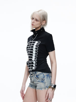 Embroidered Stand-Collar Polo Tee - product image 3