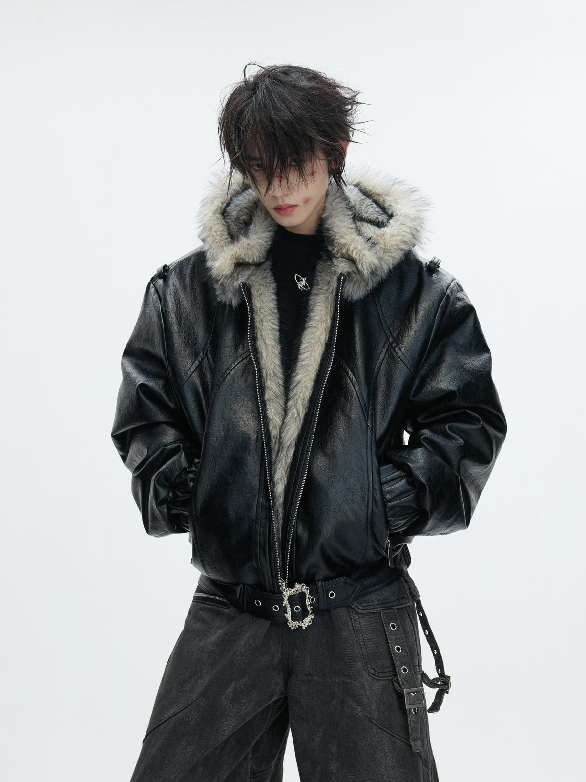 Oversized Hooded Faux Leather Jacket - product image 5