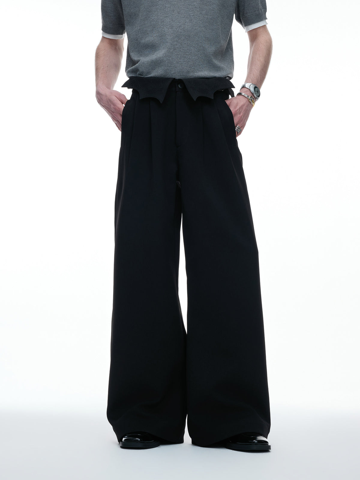 Embroidered Pleated Wide-Leg Trousers - product image 2