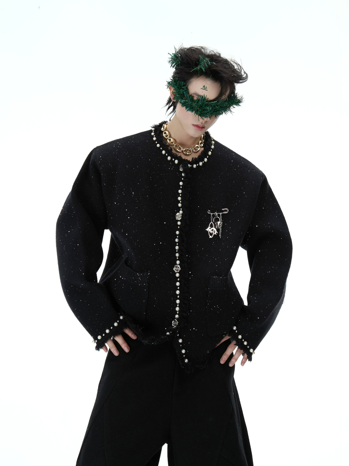 Pearl-Trim Shimmer Knit Cardigan - product image 2