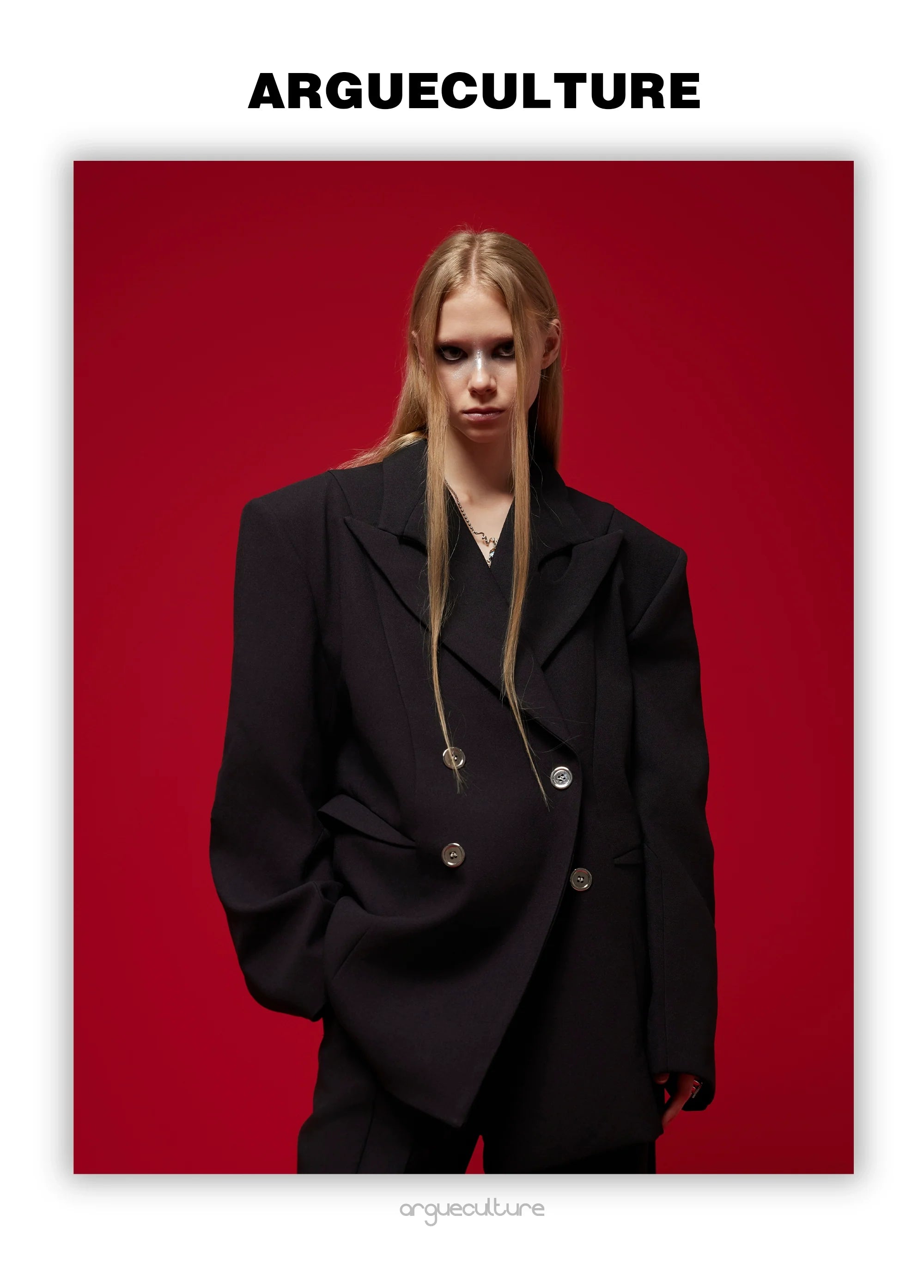 Asymmetrical Collar Blazer with Textured Fabric ¡§C Deconstructed Suit Set - ArgueCulture