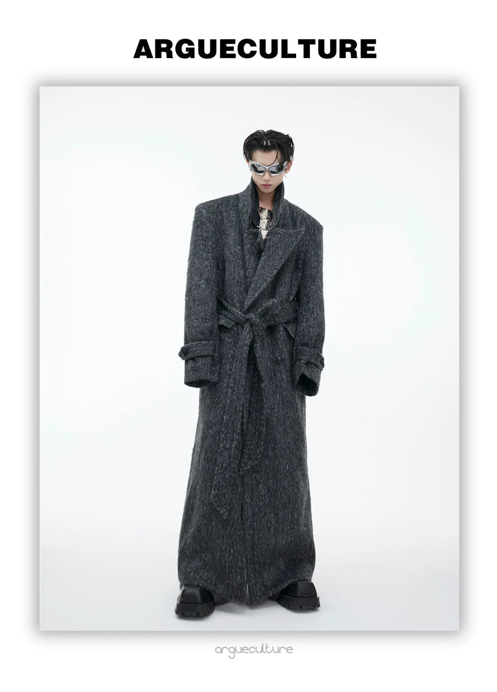 Heavyweight Wool Blend Long Over Coat with Belted Waist - ArgueCulture