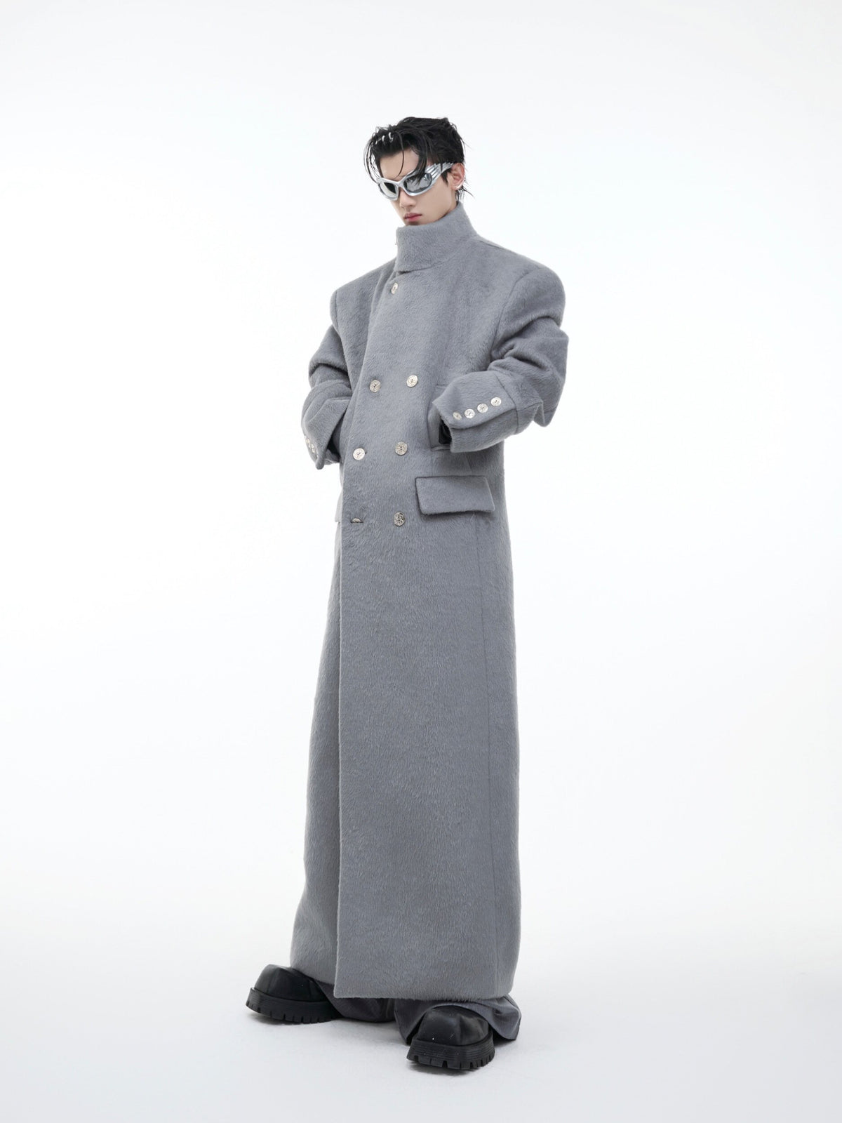 Metal Buckle Stand-Collar Long Coat - product image 2