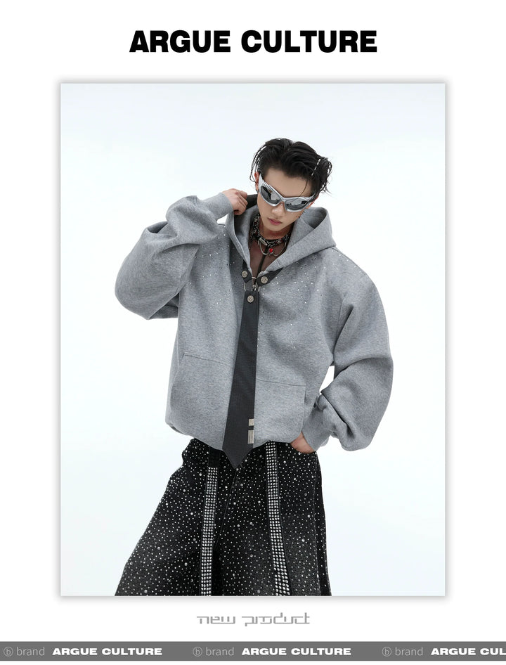 Rhinestone Hoodie with Detachable Tie for Men and Women - ArgueCulture