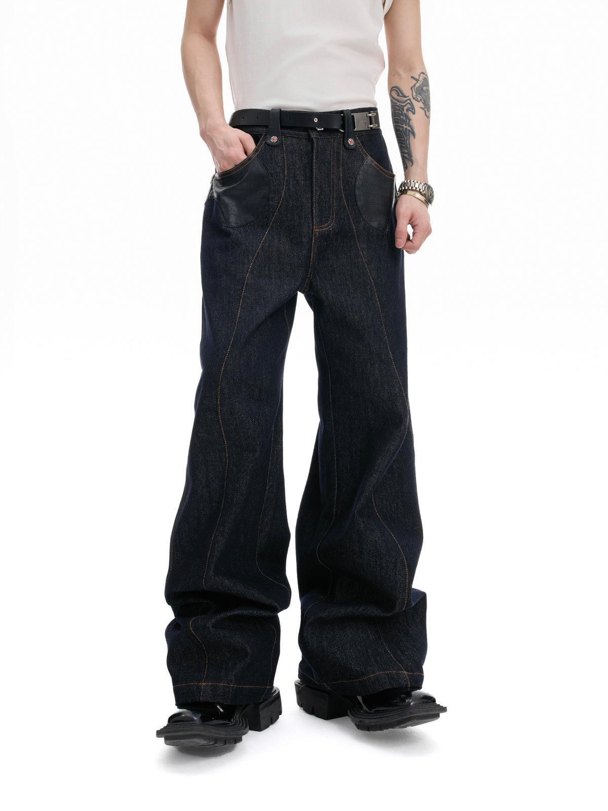Indigo Denim Leather-Panel Suit - product image 4