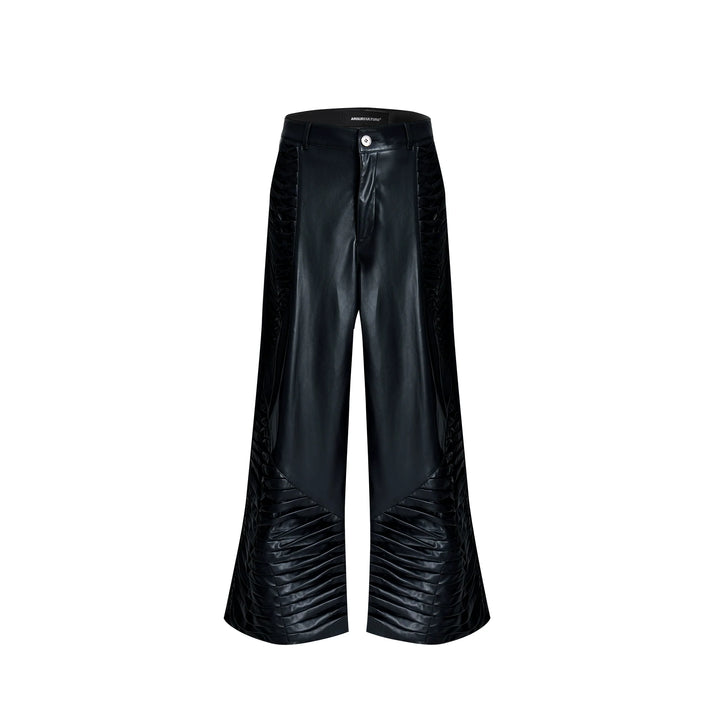 Matte Faux Leather Wrinkle Design Loose Fit Straight Leg Pants - ArgueCulture