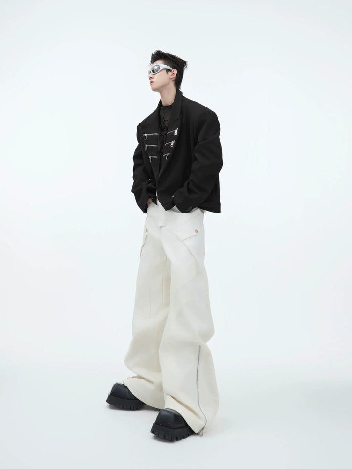 Faux Leather Panel Cargo Pants with Metal Accents - ArgueCulture