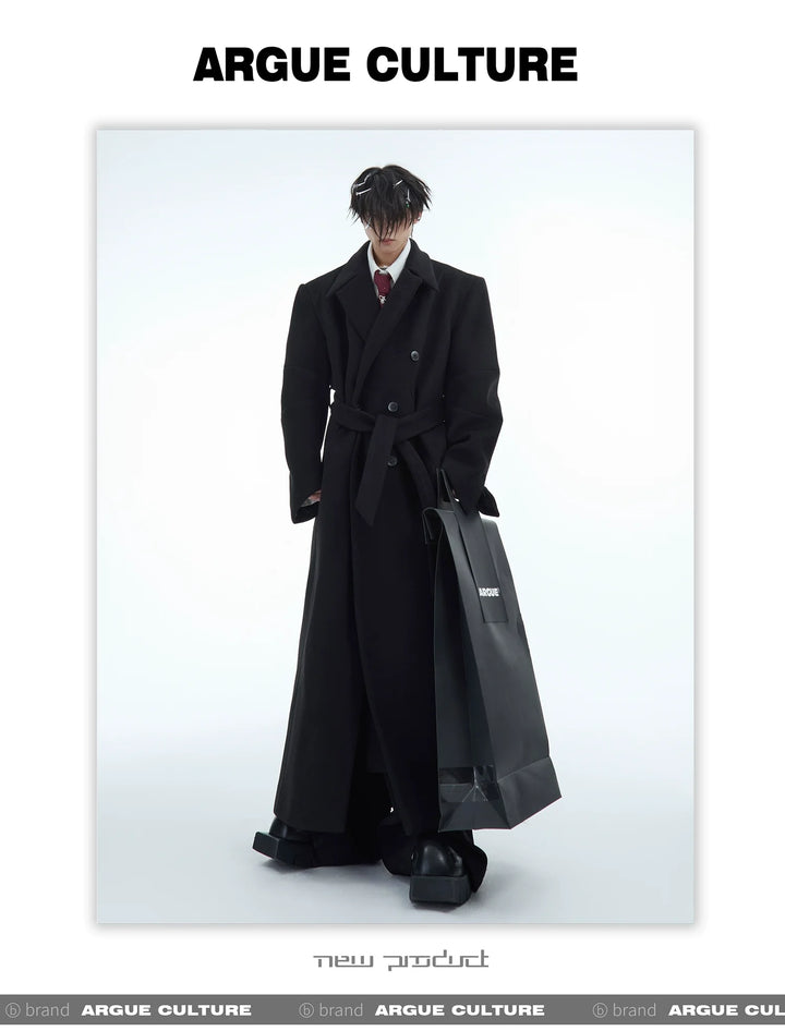 Double-Breasted Wool Coat with Belt Design & Elegant Tailoring - ArgueCulture