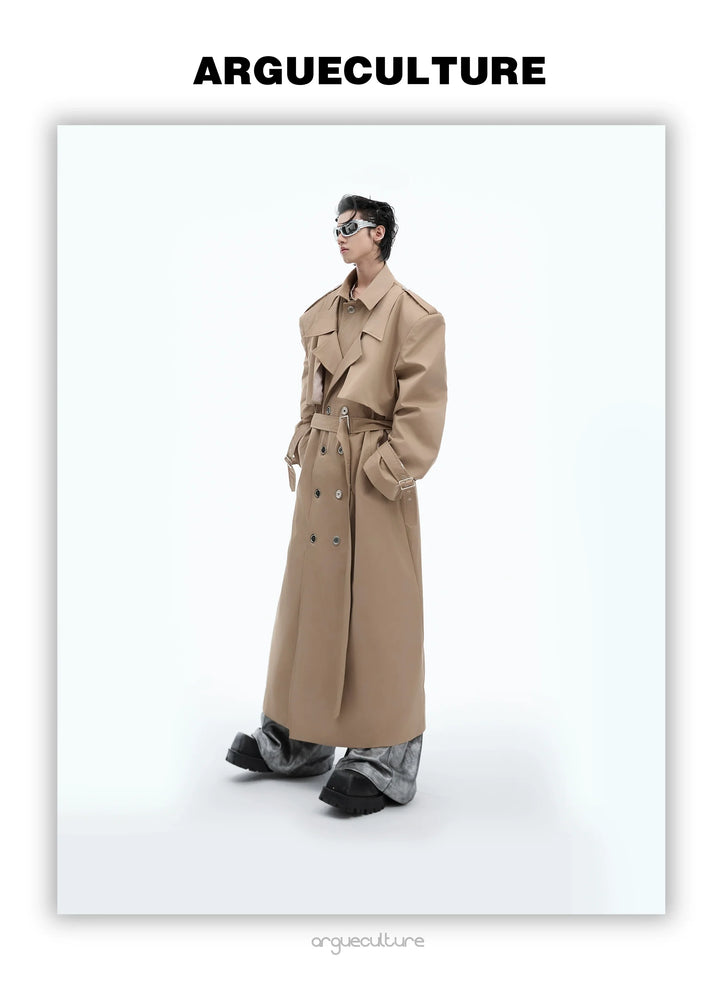 Vintage Trench Coat with Belt and Shoulder Pads ¨C Double-Breasted - ArgueCulture