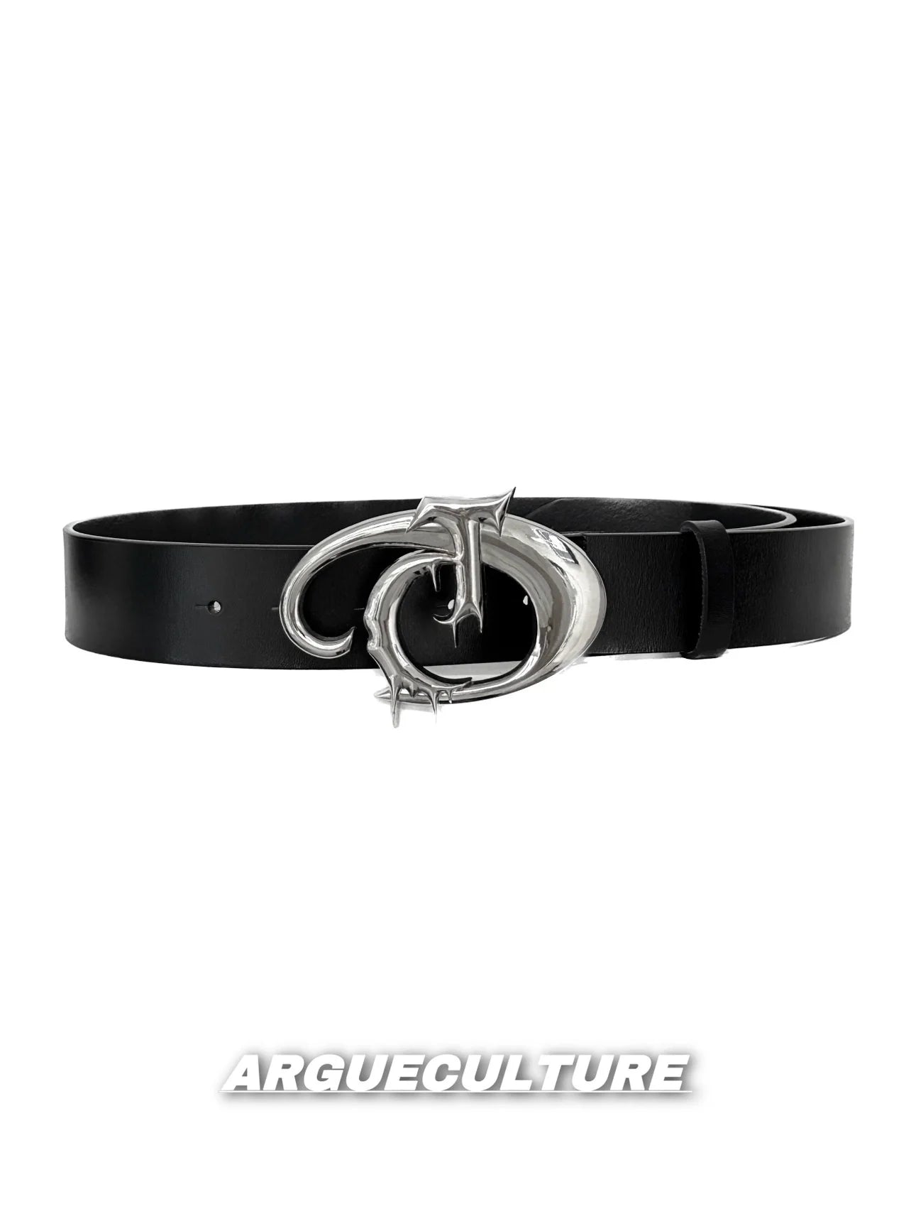 Avant-Garde Asymmetric PU Leather Belt with Metallic Logo - ArgueCulture