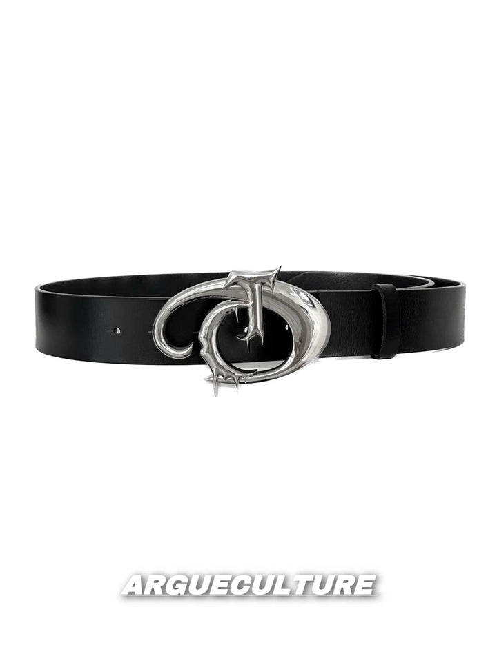 Avant-Garde Asymmetric PU Leather Belt with Metallic Logo - ArgueCulture