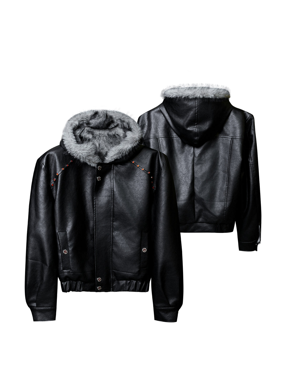 Fleece-Lined Faux Leather Hooded Jacket - product image 1