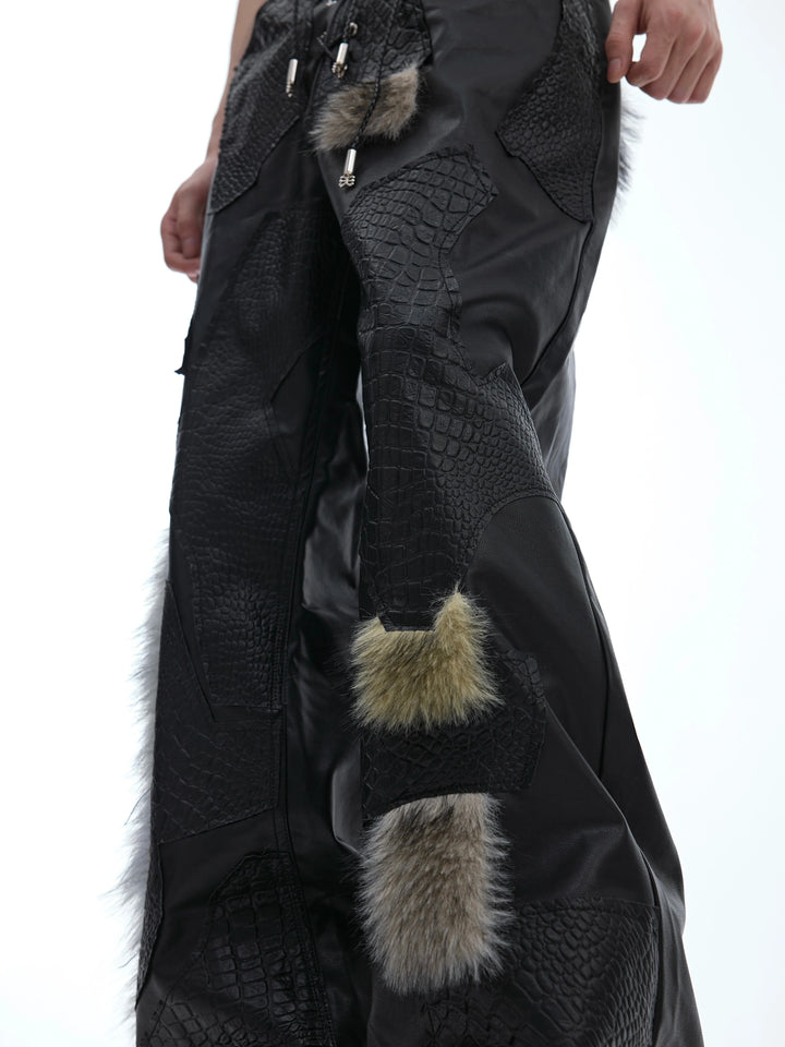 Avant-Garde PU Leather Pants with Flared Hem and Textured Details - ArgueCulture