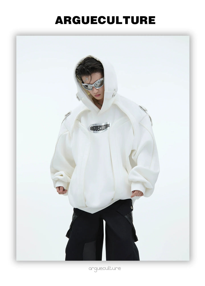 Futuristic Oversized Hoodie with Metallic Logo and Modern Cut - ArgueCulture