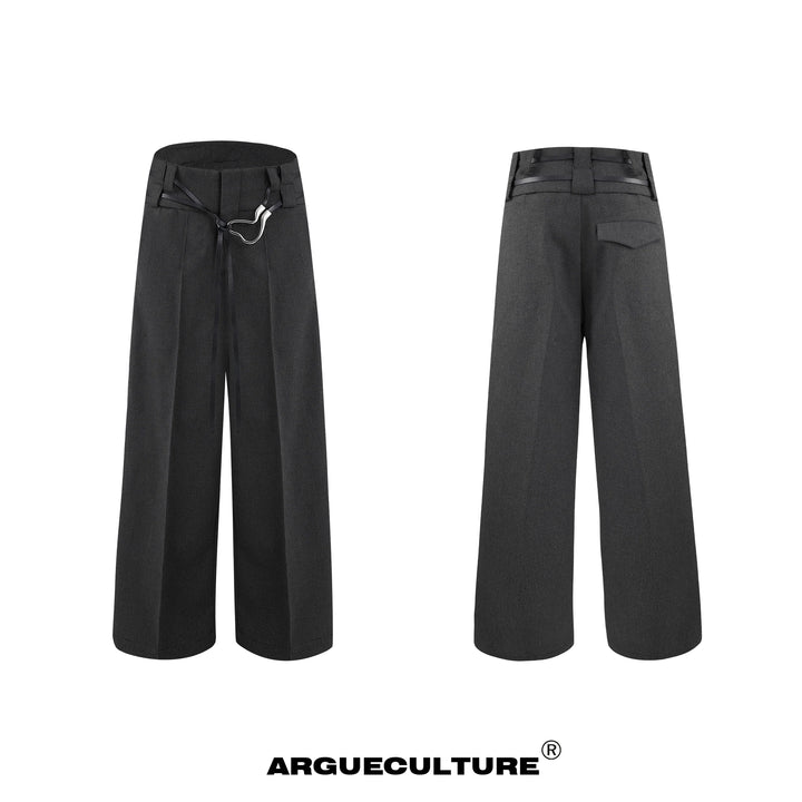 Metallic Strap Design Loose Fit Trousers Adjustable Waist for Men - ArgueCulture