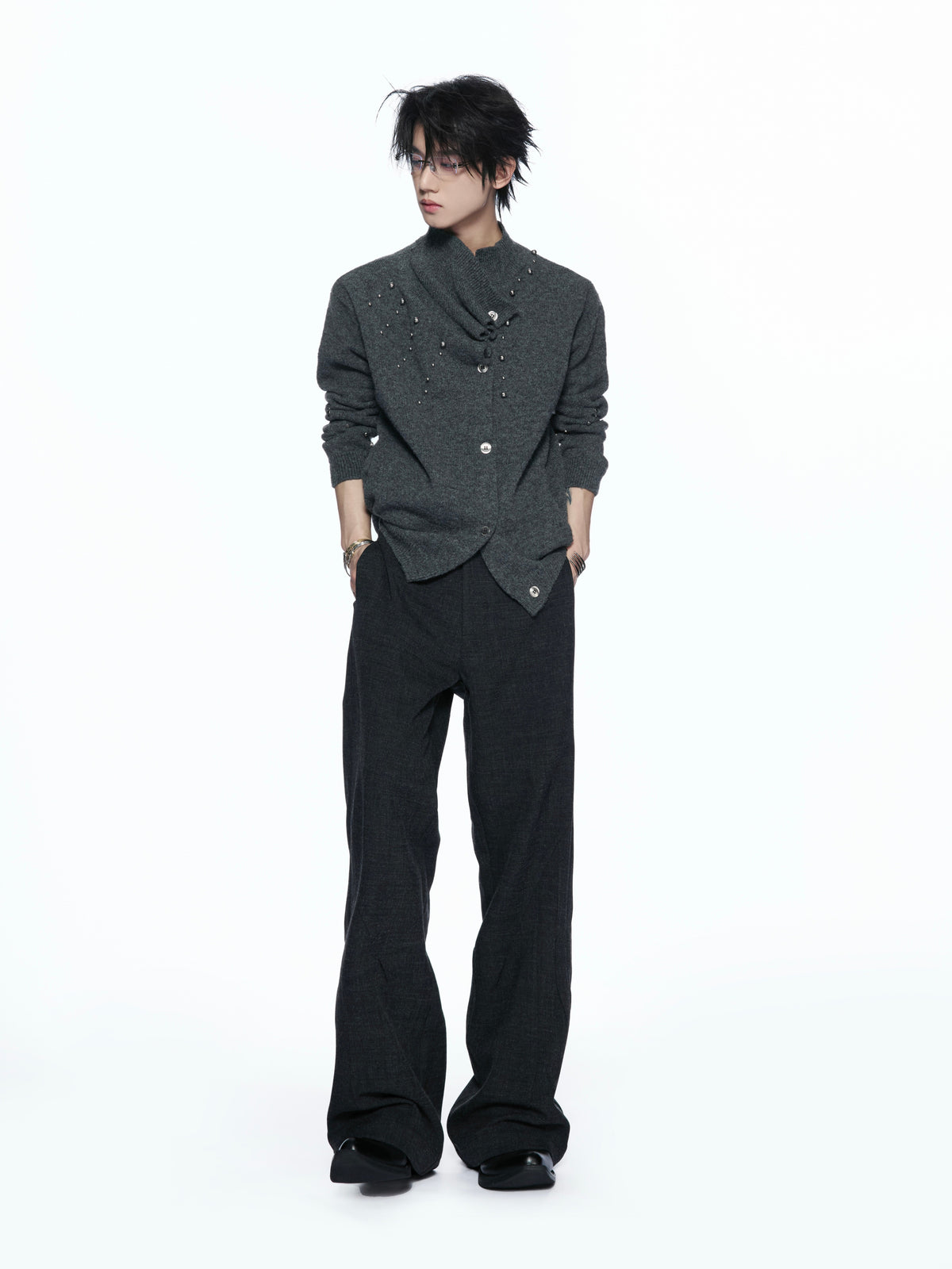 Asymmetric Studded Knit Sweater - product image 3