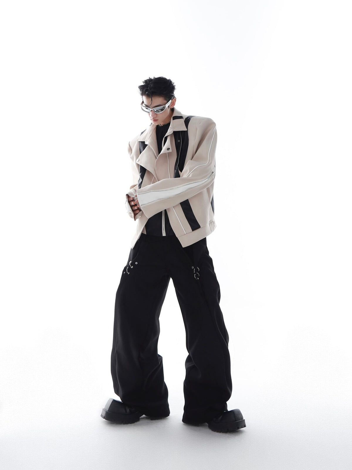 Patchwork PU Leather Cropped Jacket - product image 4