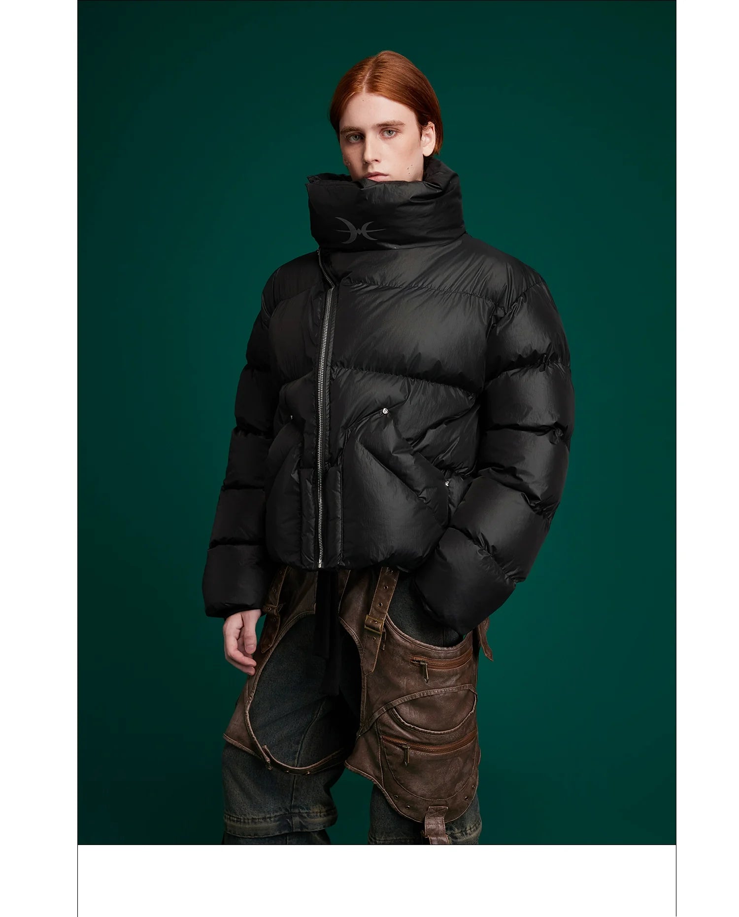 High-Neck Puffer Jacket with Asymmetrical Zipper and Oversized Fit - ArgueCulture