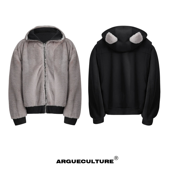 Convertible Reversible Plush Hoodie with 3D Ears & Cotton Back - ArgueCulture