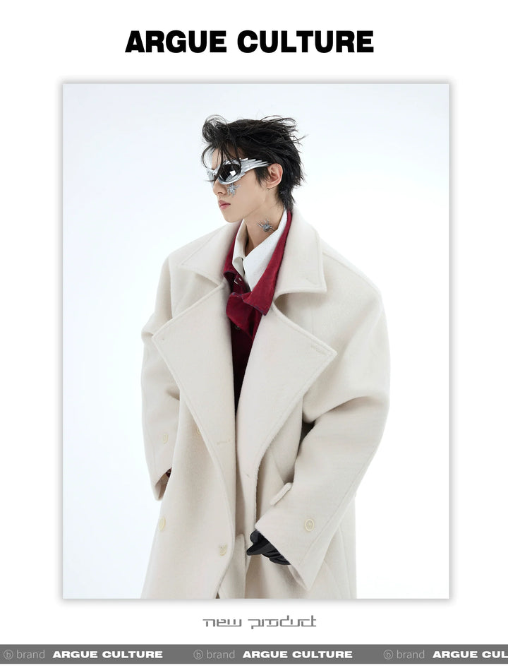 Men¡¯s Wool Coat with Drop Shoulder Design & Back High Slit - ArgueCulture