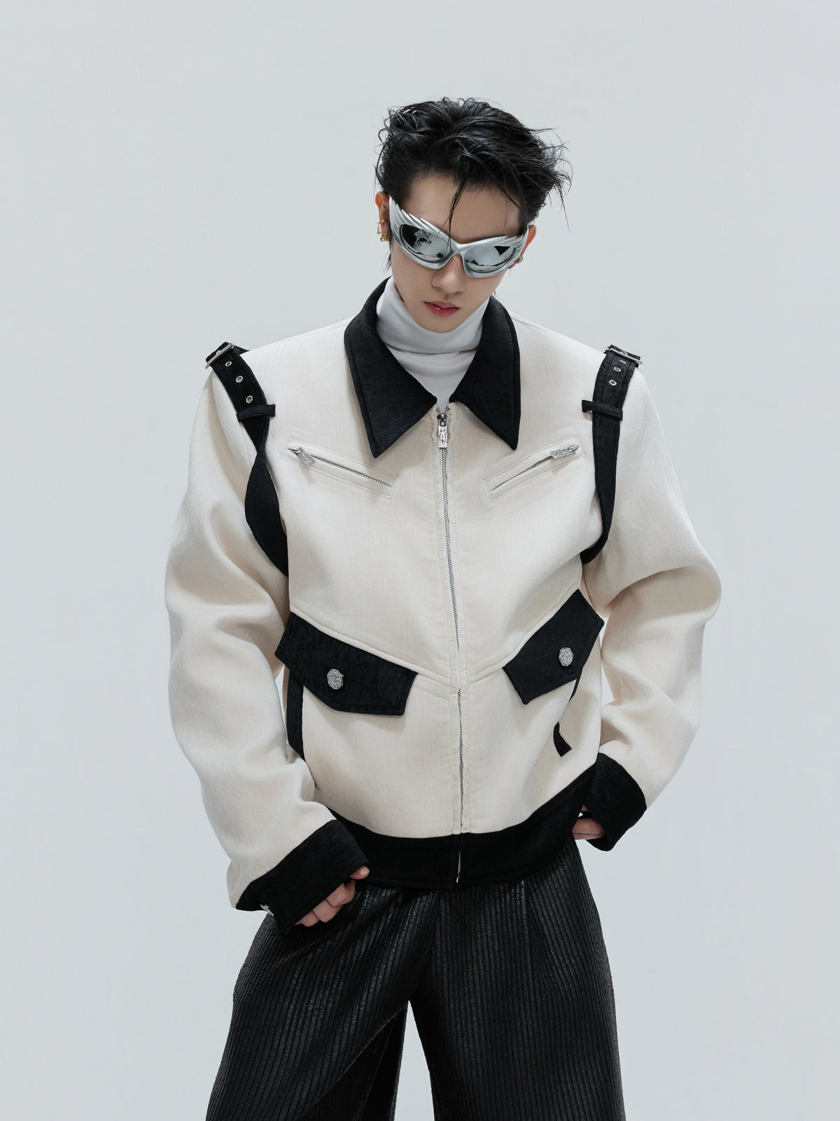 Color-Block Velvet Cropped Jacket - product image 2