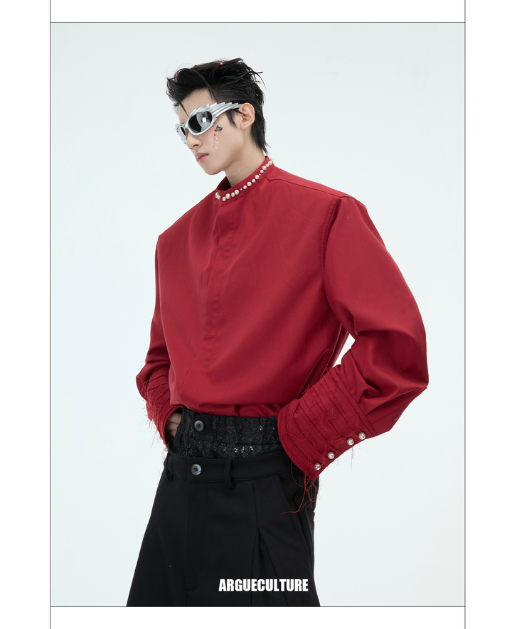 Baroque Pearl Padded Shoulder Shirt Luxurious Design Unisex - ArgueCulture