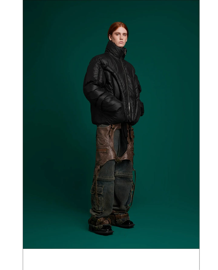 Deconstructed Puffer Jacket High Collar Loose Fit Street Style - ArgueCulture