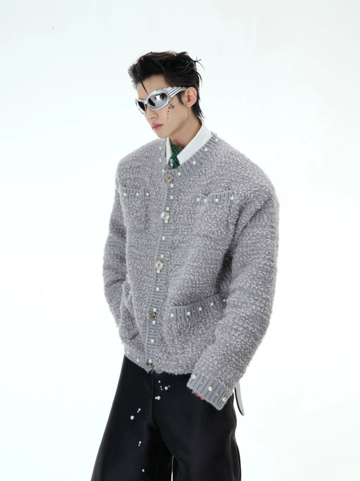 Luxe Pearl-Embellished Knit Cardigan for Unisex - ArgueCulture