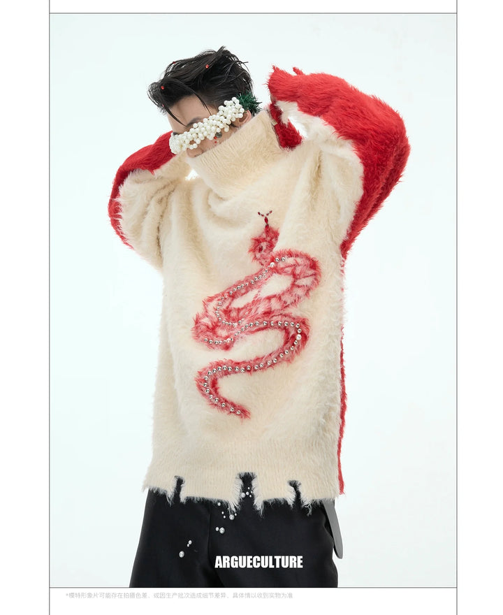 Luxury Knit Sweater with Snake Motif & Pearl Details - ArgueCulture