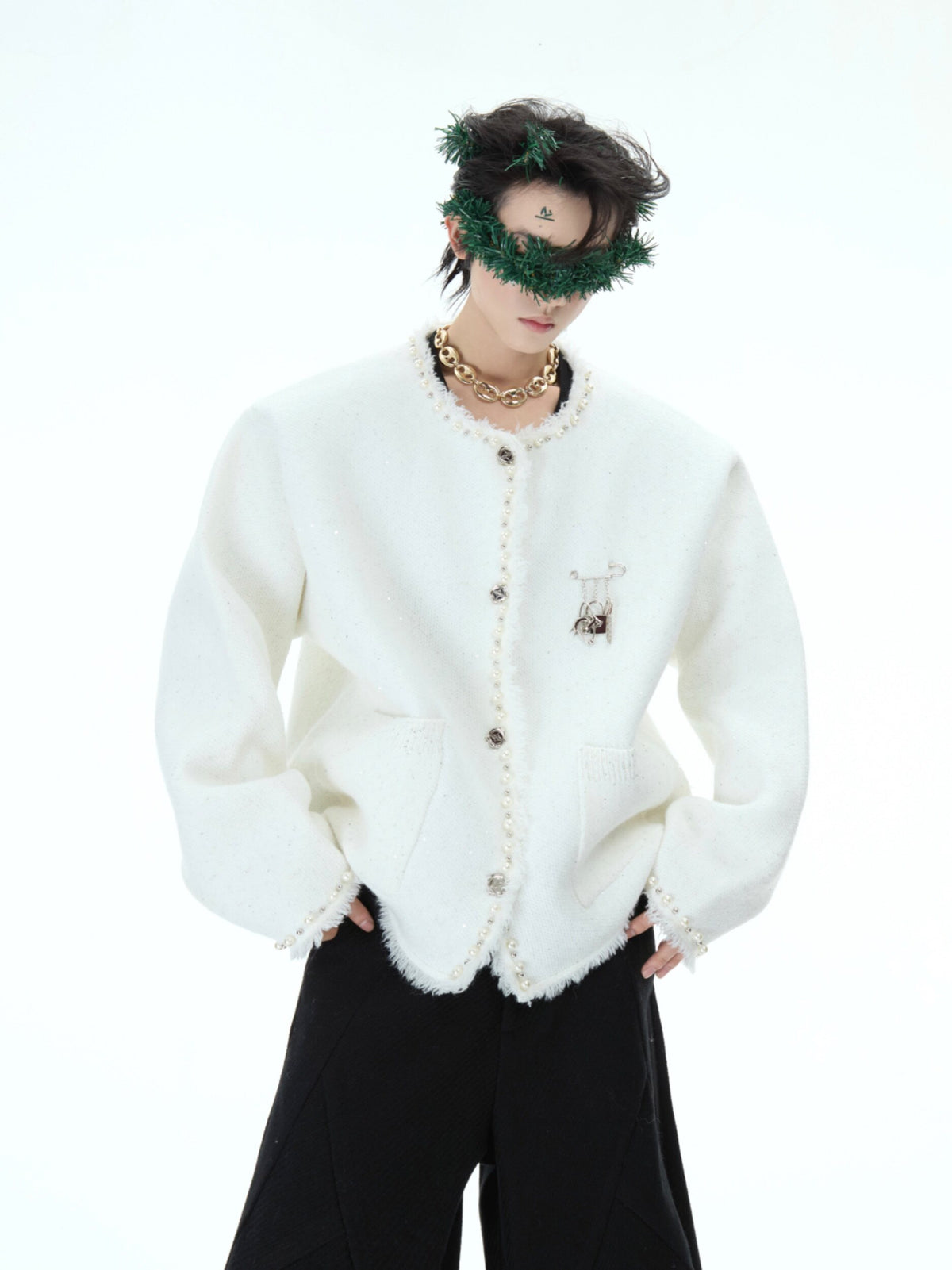 Pearl-Trim Shimmer Knit Cardigan - product image 4