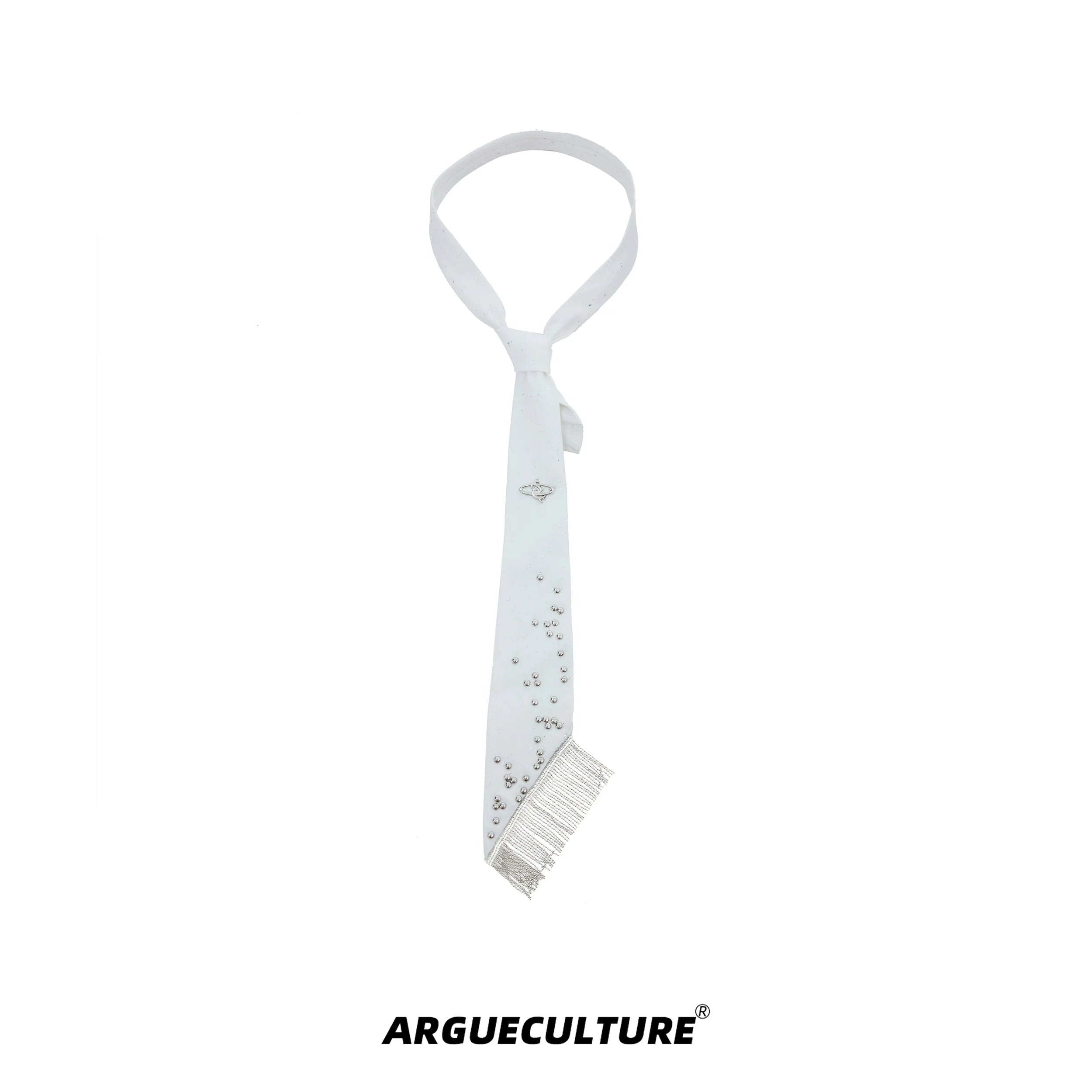 Metal Studded Tie with Tassel Chain and Sparkling Elements - ArgueCulture