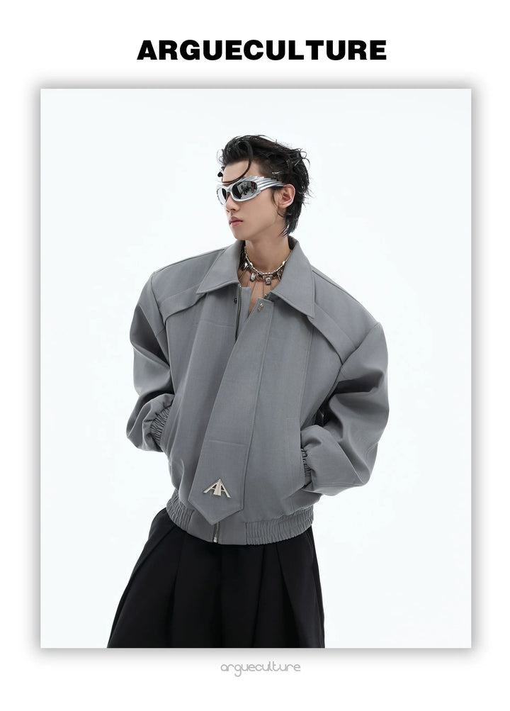 Cropped Jacket with Structured Collar and Faux Tie Design - ArgueCulture