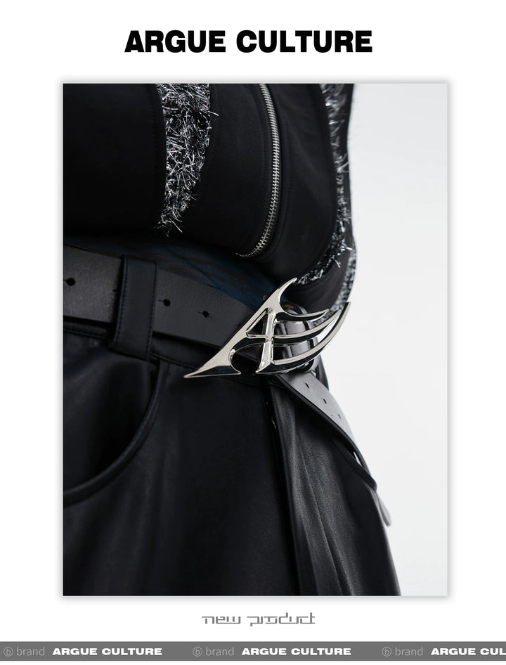 Deconstructed Thorn-Inspired Belt with Metallic Logo - ArgueCulture