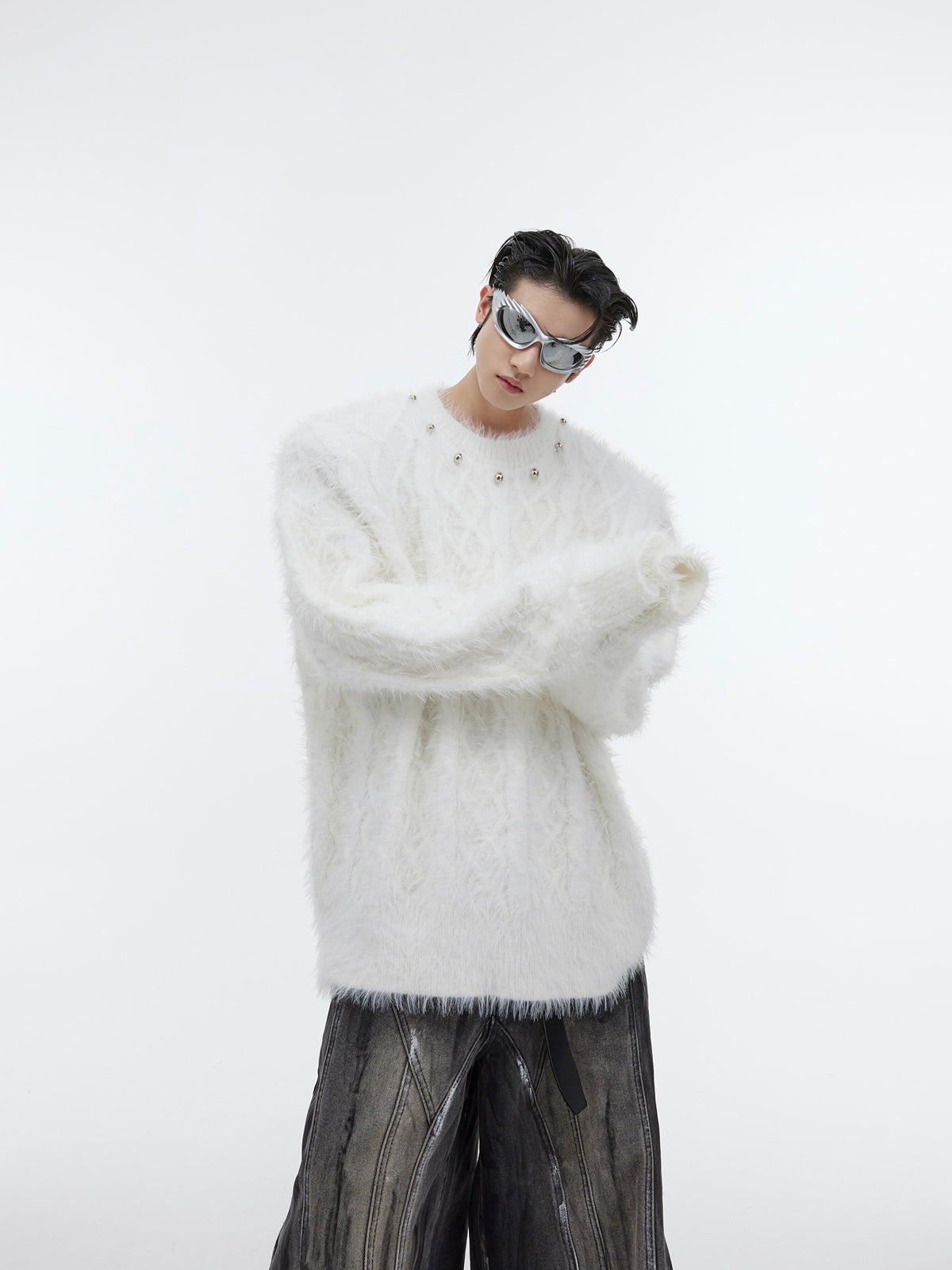 Metal-Button Crewneck Knit Sweater - product image 4