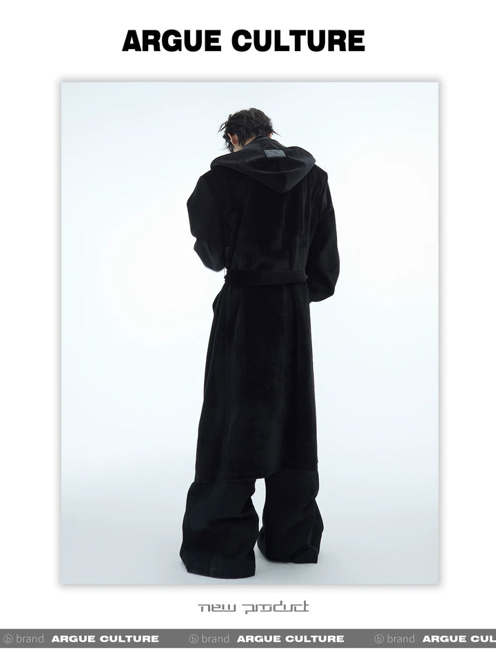 Warm Thickened Long Silk Robe with Hood and Belt for Men - ArgueCulture