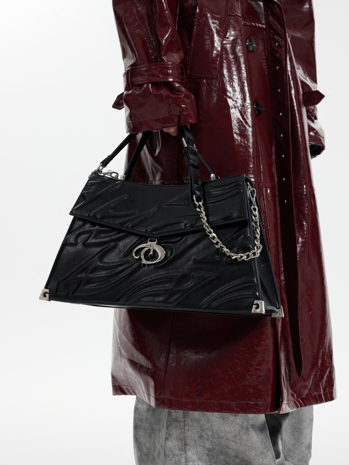Embossed Leather Trapeze Tote Bag - product image 2