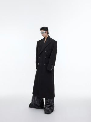 Padded-Shoulder Longline Wool-Blend Coat - product image 0