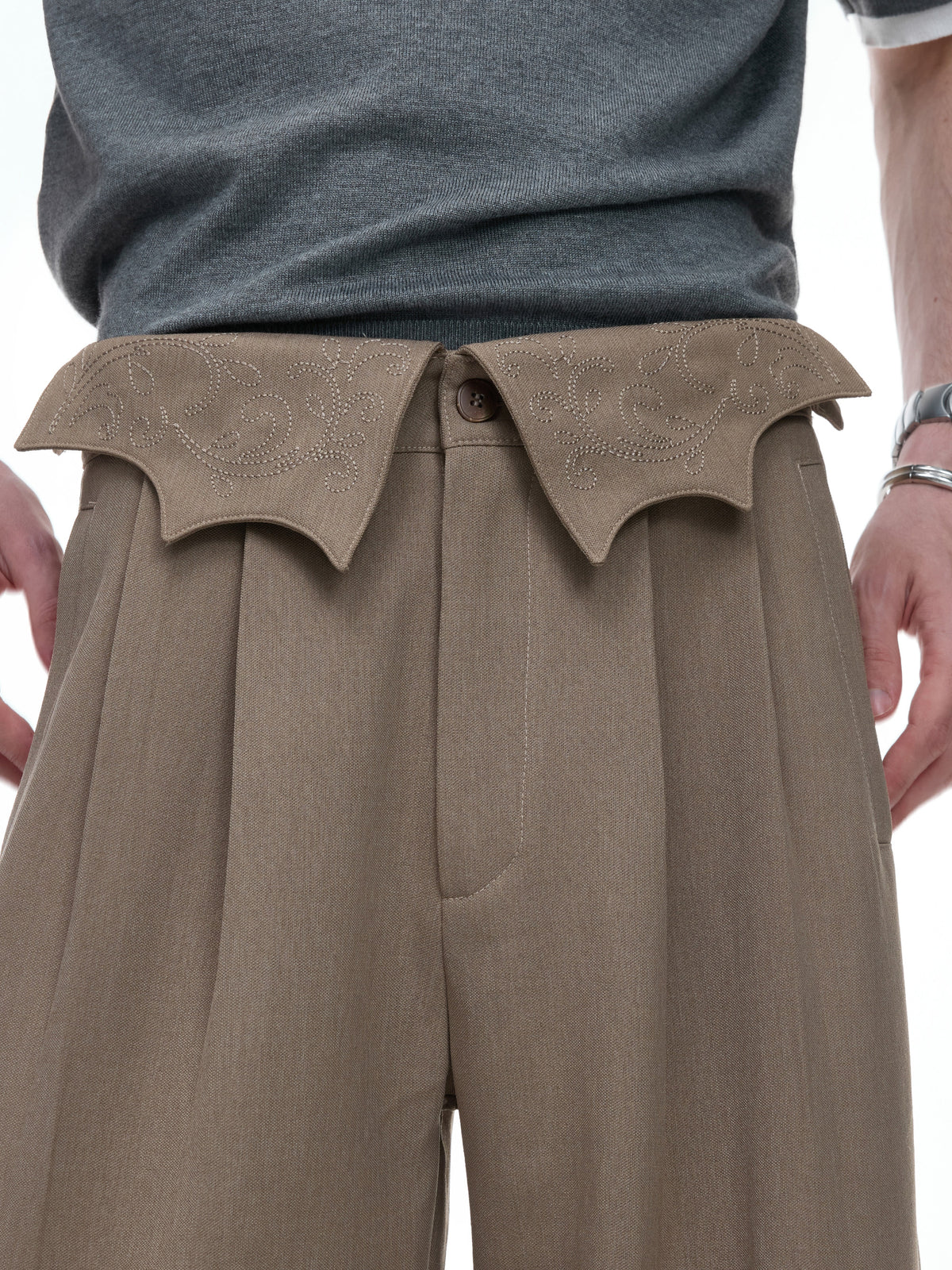 Embroidered Pleated Wide-Leg Trousers - product image 5