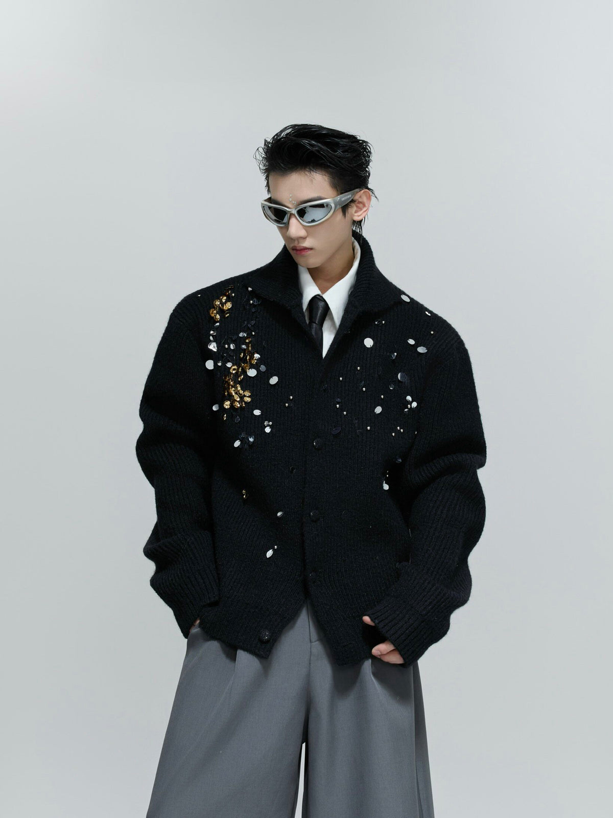 Sequin Wool-Blend High-Neck Cardigan - product image 1