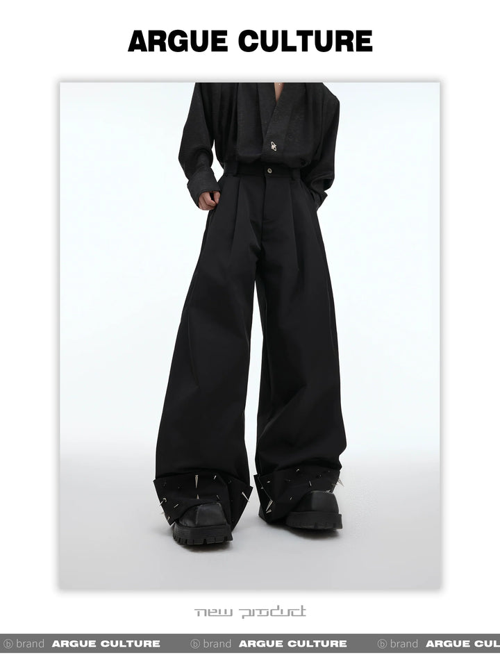 Loose Fit Metal Studded Design Wide-Leg Casual Pants - ArgueCulture