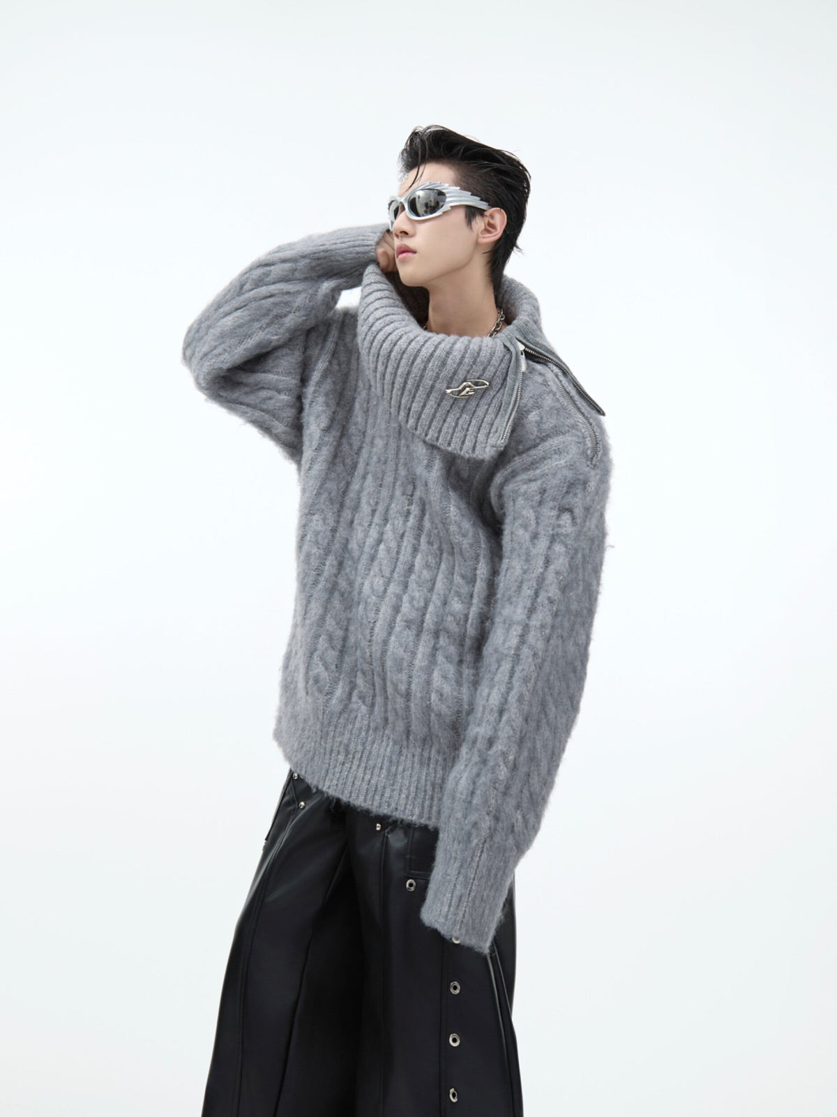 Split-Neck Oversized Knit Sweater - product image 2