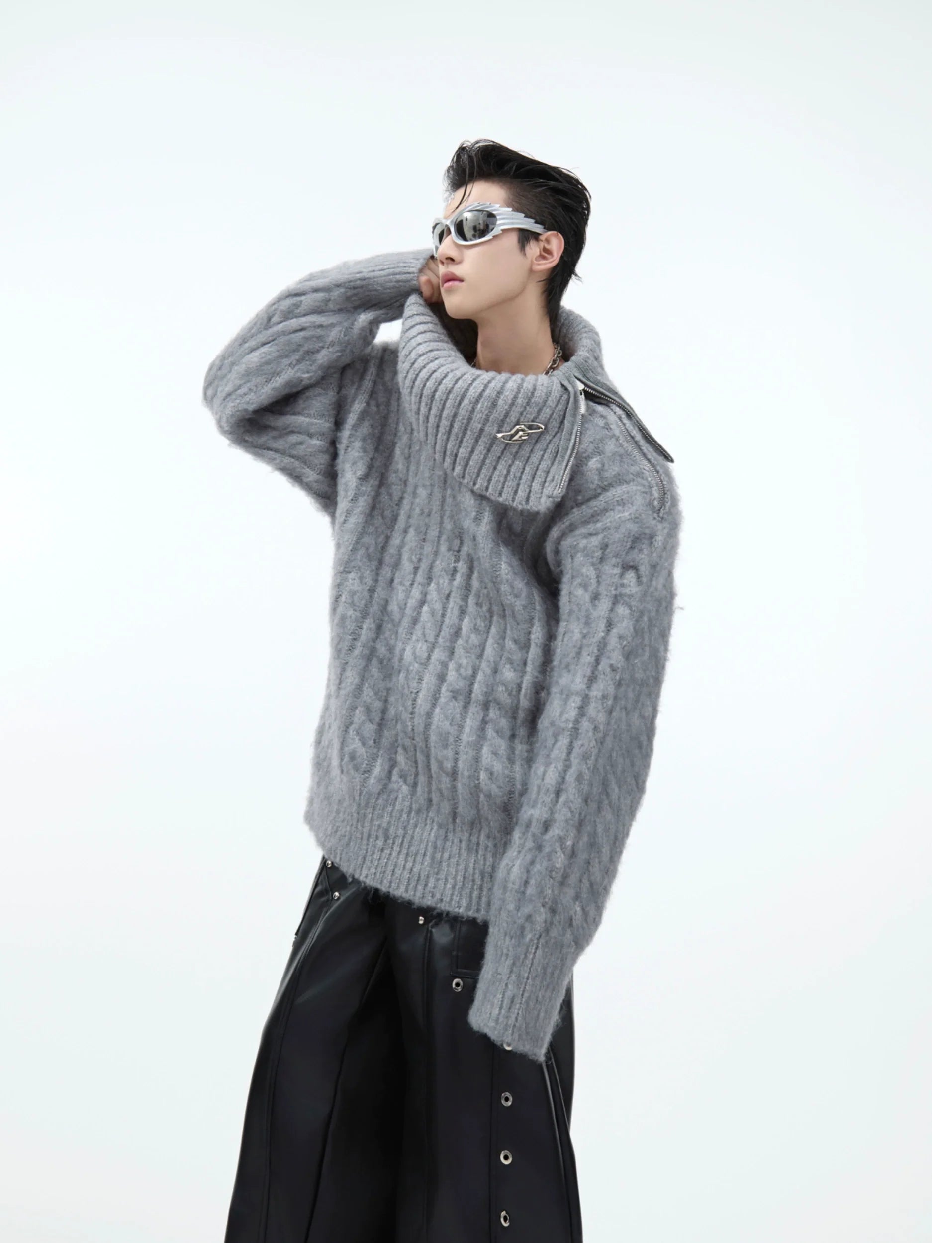 Asymmetrical High Neck Sweater with Hardware Accents - ArgueCulture