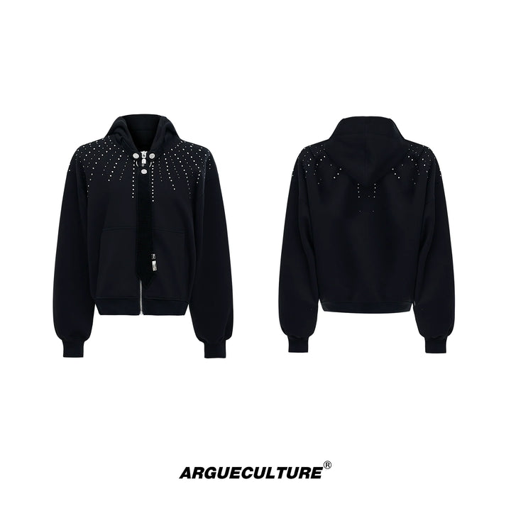 Rhinestone Hoodie with Detachable Tie for Men and Women - ArgueCulture