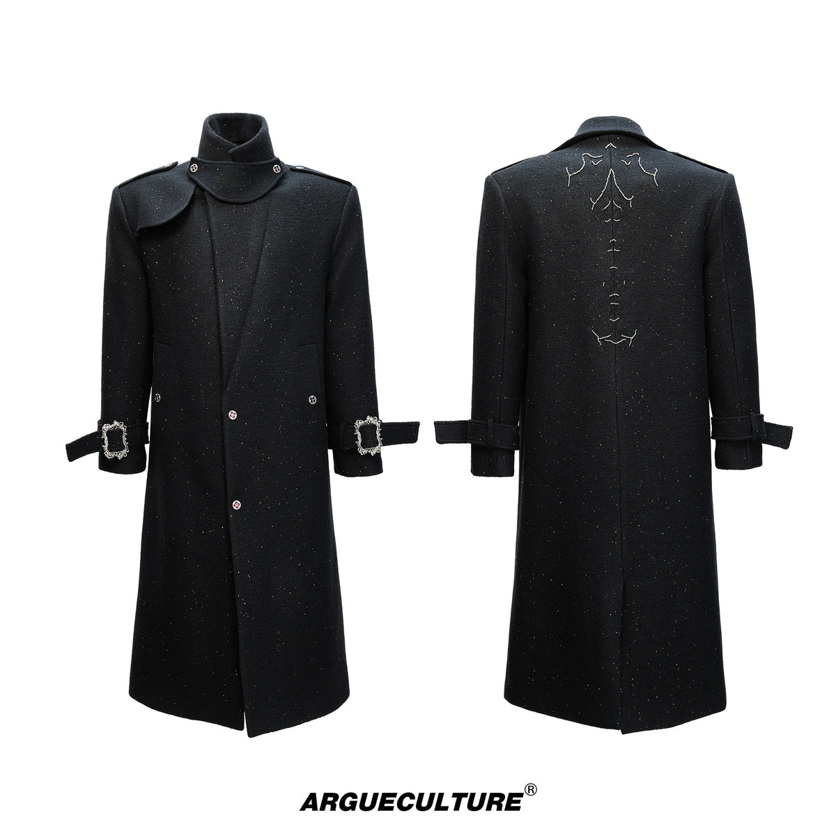 Black Sequin Wool-Blend Long Coat - product image 5