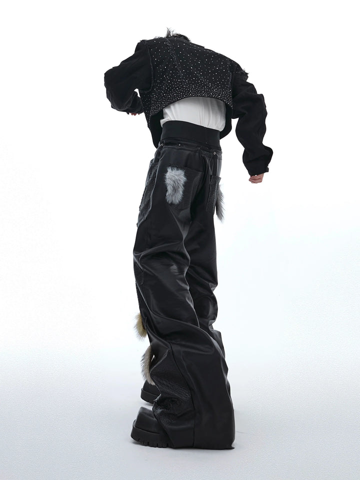 Avant-Garde PU Leather Pants with Flared Hem and Textured Details - ArgueCulture