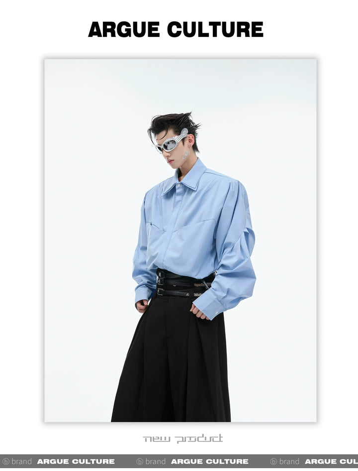 Double-Layer Collar Deconstructed Pleated Design Oversized Shirt - ArgueCulture