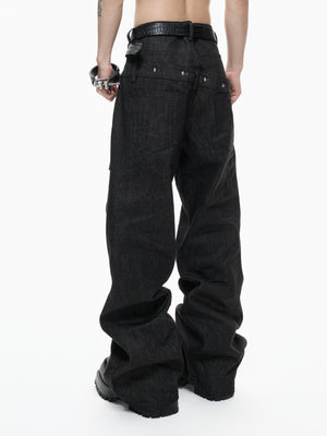 Black Raw Denim Double-Waist Jeans - product image 2