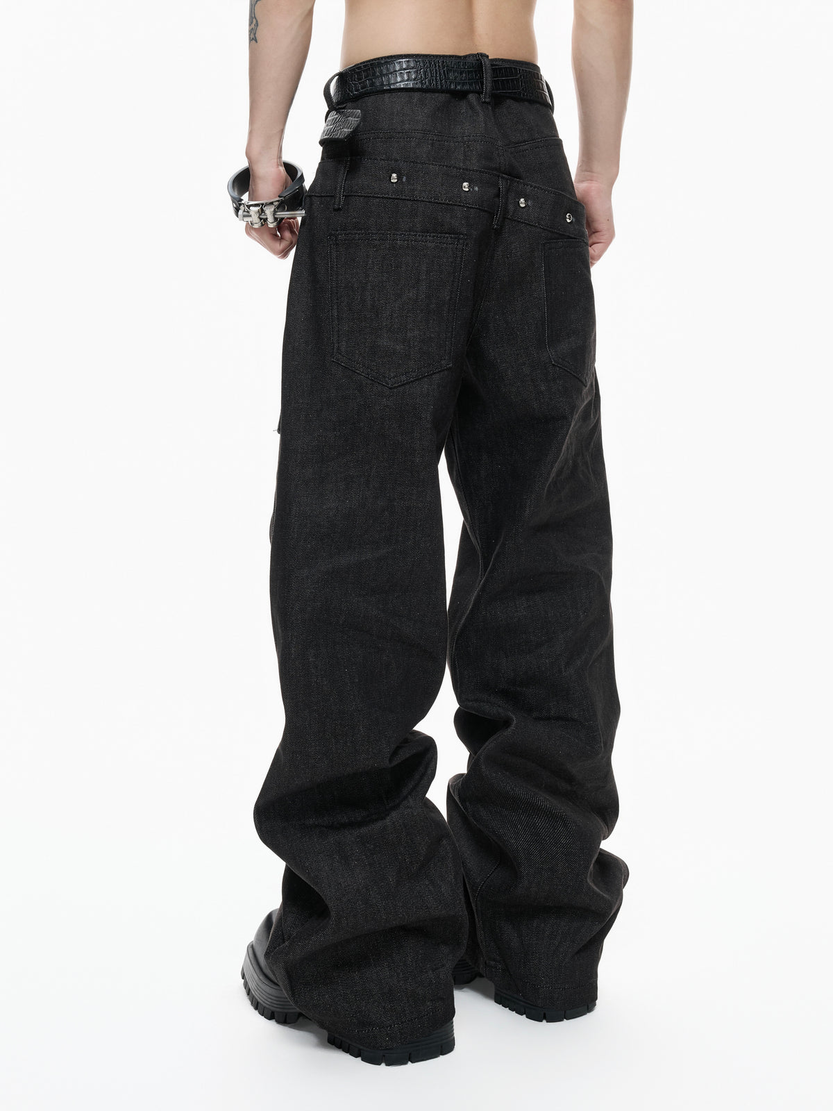 Black Raw Denim Double-Waist Jeans - product image 2