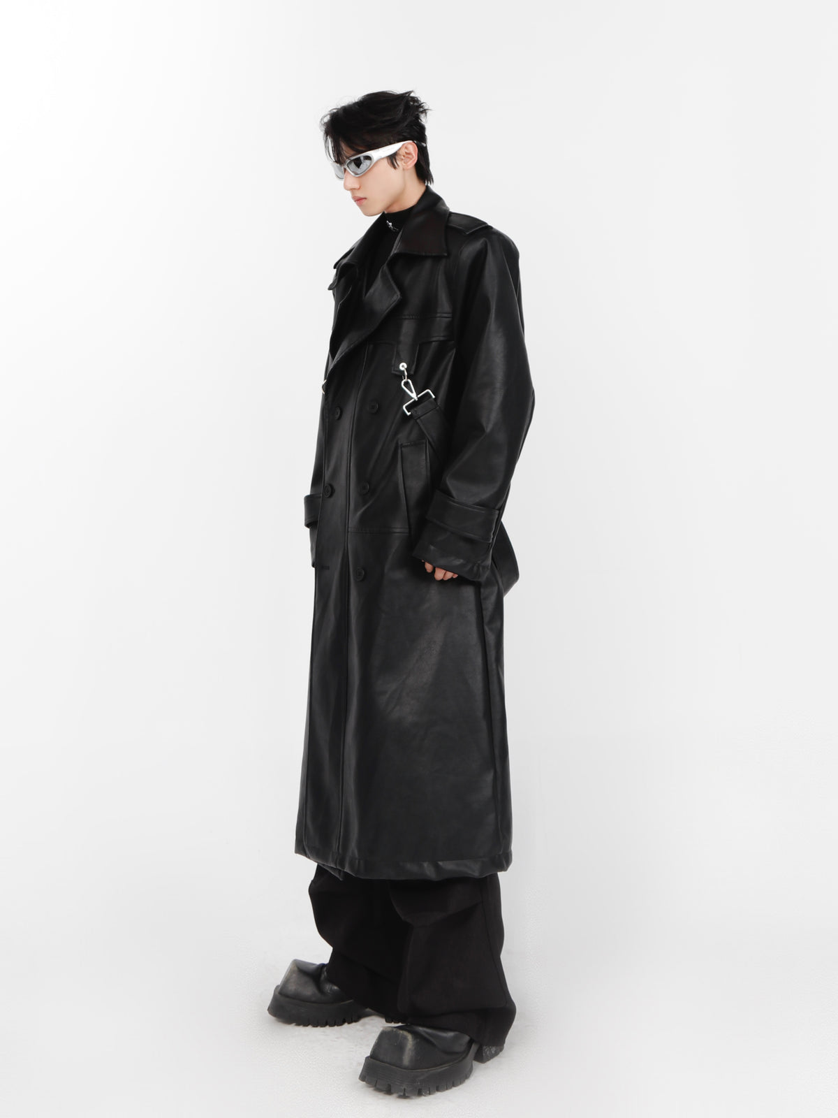 Layered PU Long Trench Coat - product image 4